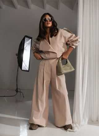 Beige RAVON SET sweatshirt and pants set