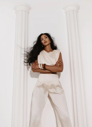 LUNA SET blouse and trousers apricot set