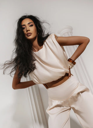 LUNA SET blouse and trousers apricot set