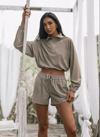 ICONIC SET jacket and pants set, dark beige